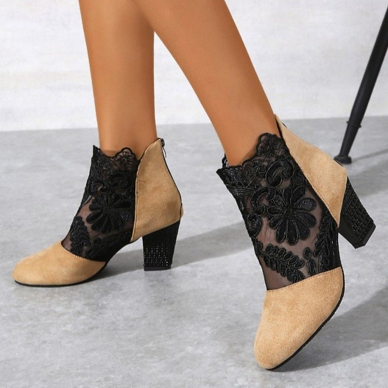 Lace-Accent Heeled Ankle Boots