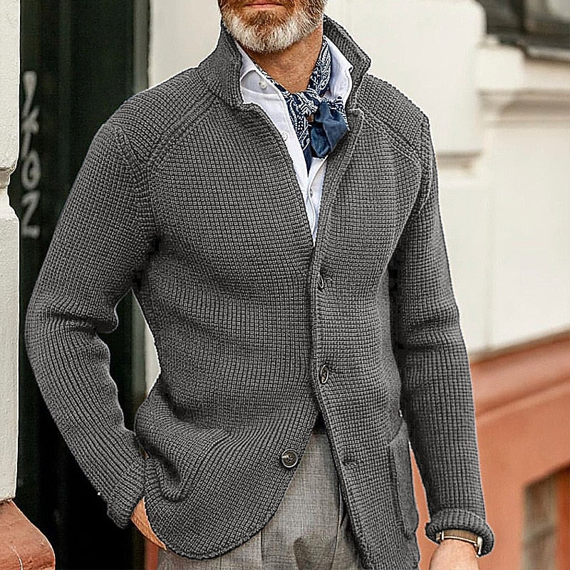 Textured Stand-Collar Cardigan