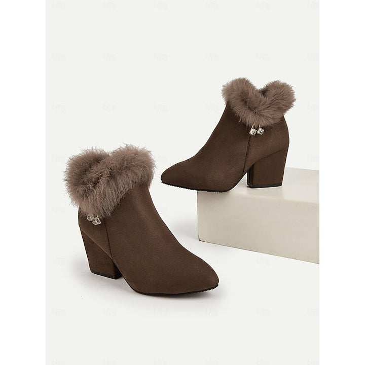 Fur-Trimmed Block Heel Ankle Boots