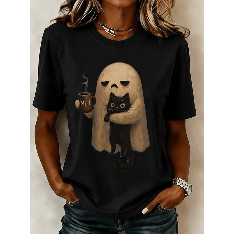 Ghost Cat Halloween Graphic T-Shirt