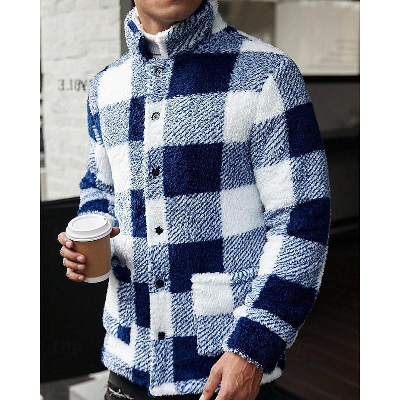 Checked Standing-Collar Jacket
