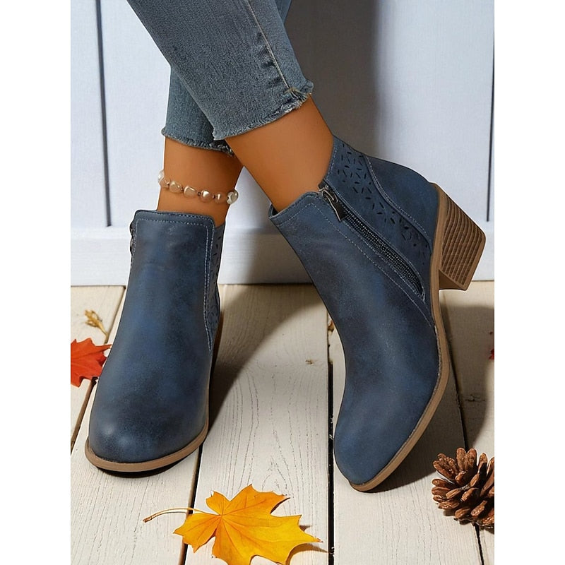 Cutout Low-Heel Ankle Boots