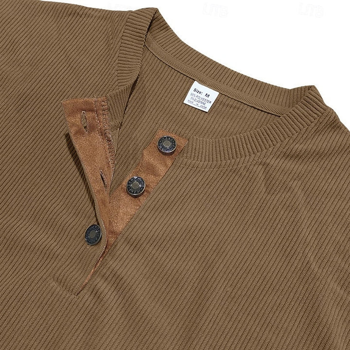 Ribbed Long Sleeve Henley Shirt
