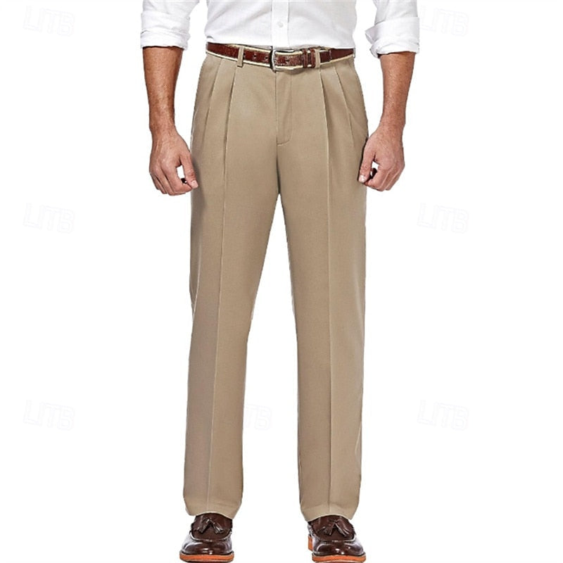 Pleated Straight-Leg Dress Pants