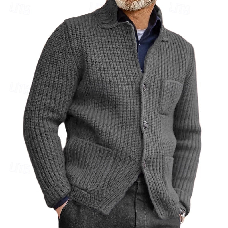 Ribbed Stand-Collar Cardigan