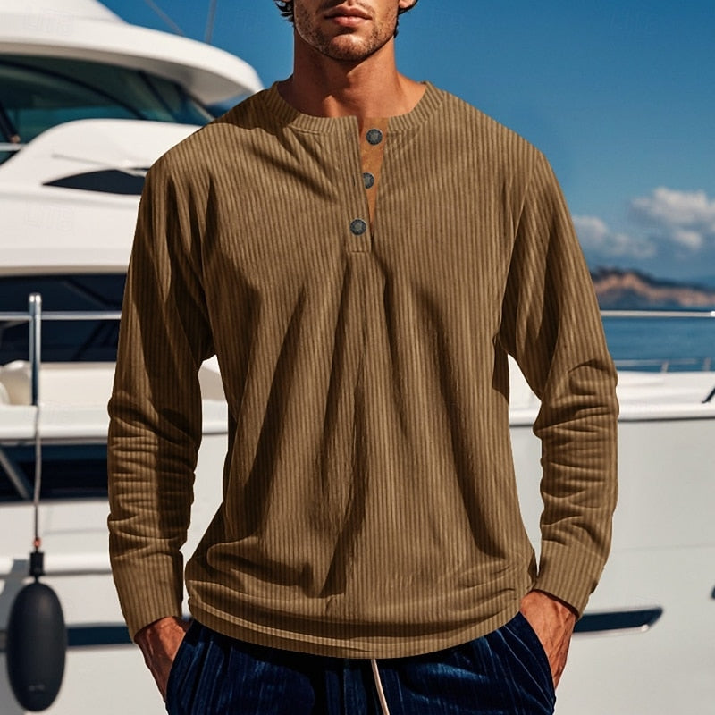 Ribbed Long Sleeve Henley Shirt