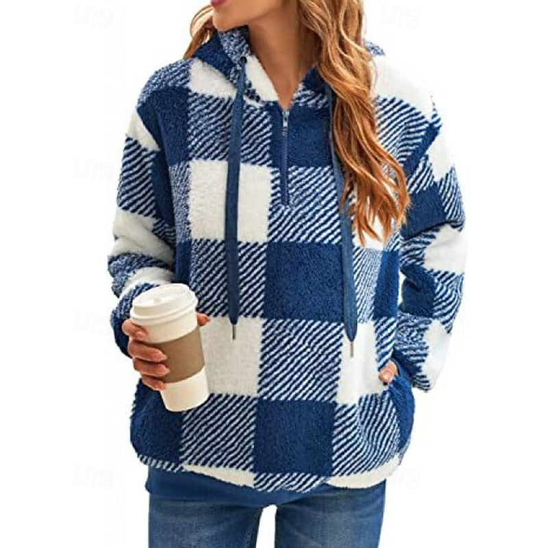 Quarter-Zip Checkered Hoodie