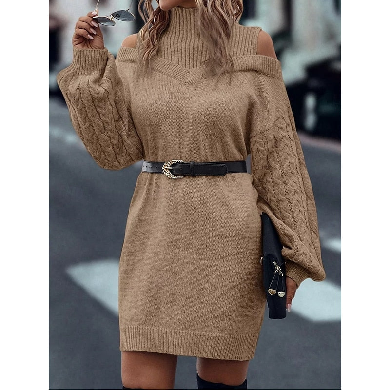 Cold-Shoulder Turtleneck Sweater Dress