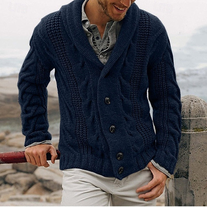 Cable-Knit Shawl Collar Cardigan