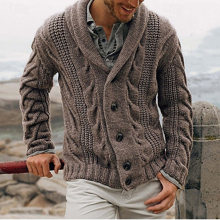 Cable-Knit Shawl Collar Cardigan