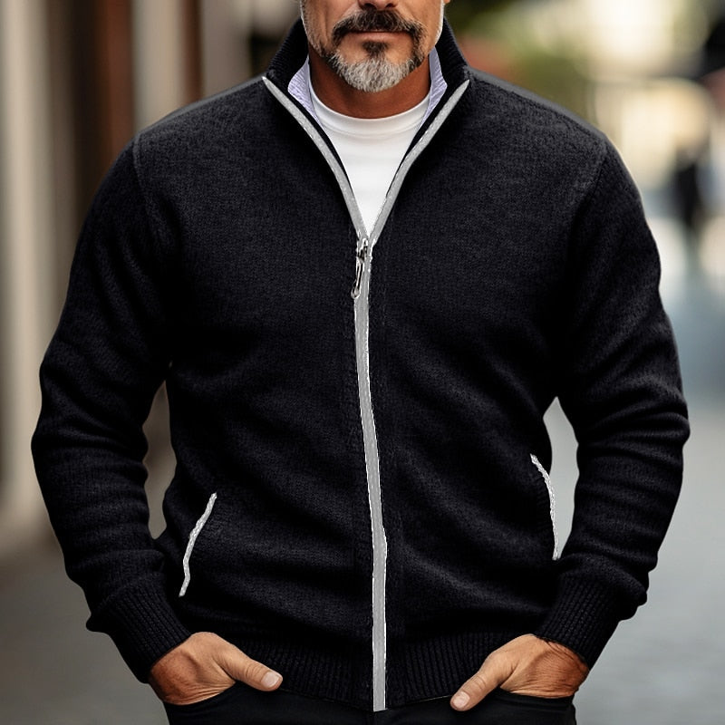 Stand-Collar Zip Cardigan