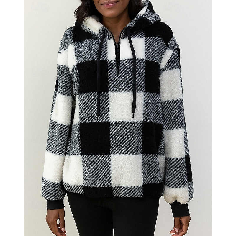 Quarter-Zip Checkered Hoodie