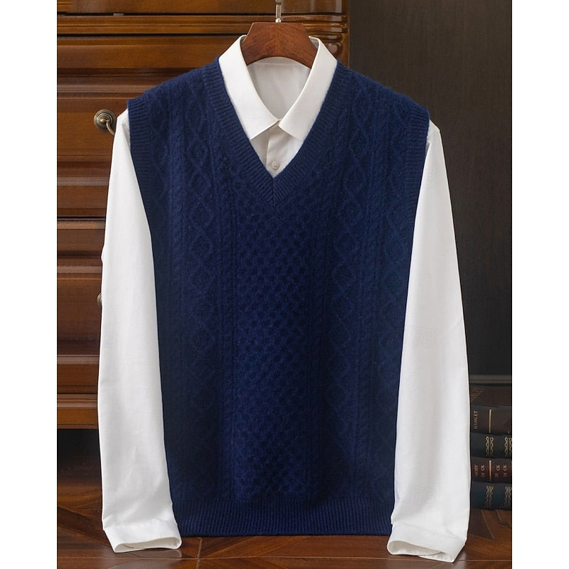 Cable-Textured V-Neck Sweater Vest