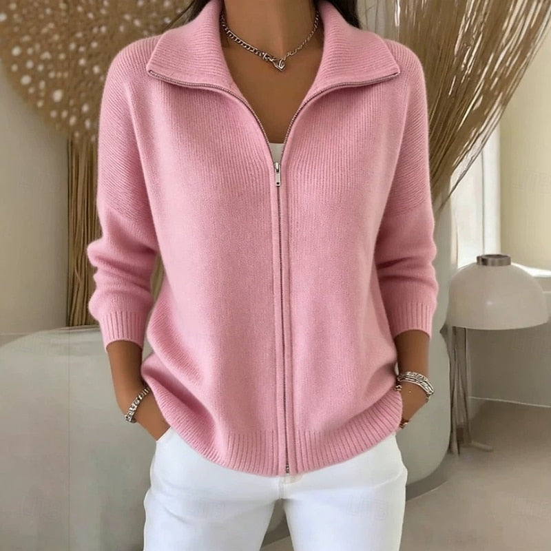 Stand Collar Zip Cardigan