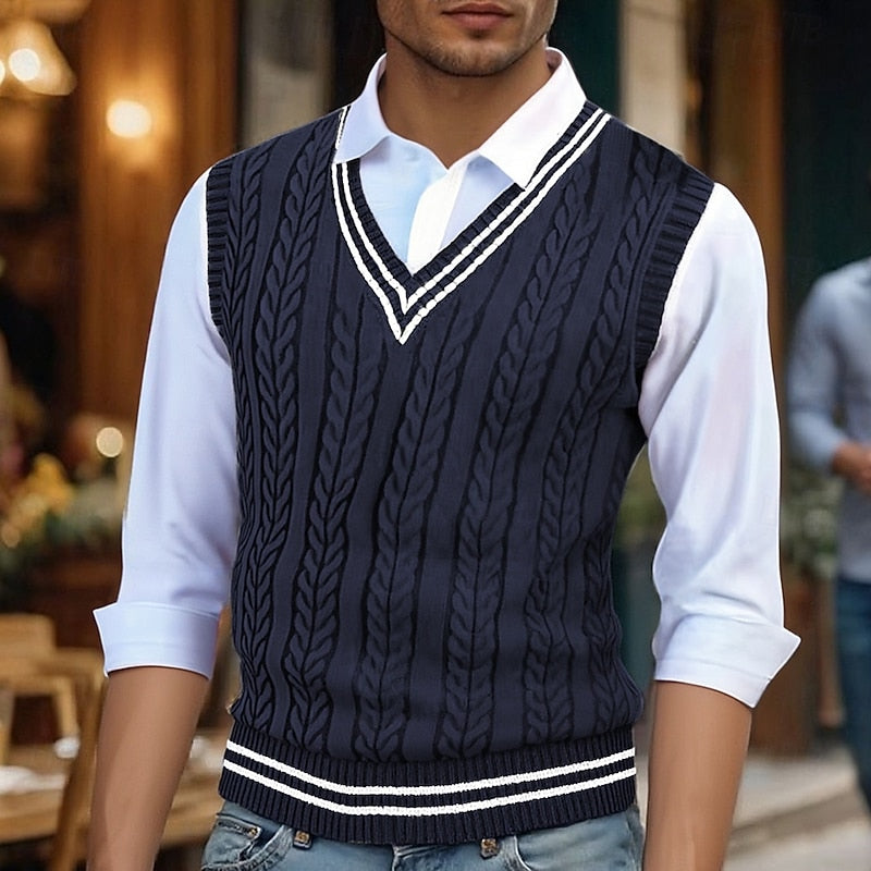 Cable-Knit V-Neck Sweater Vest
