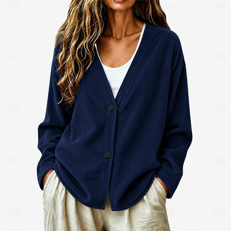 Relaxed V-Neck Button Cardigan