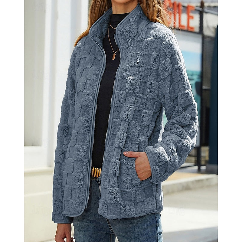 Textured Stand-Collar Zip Coat