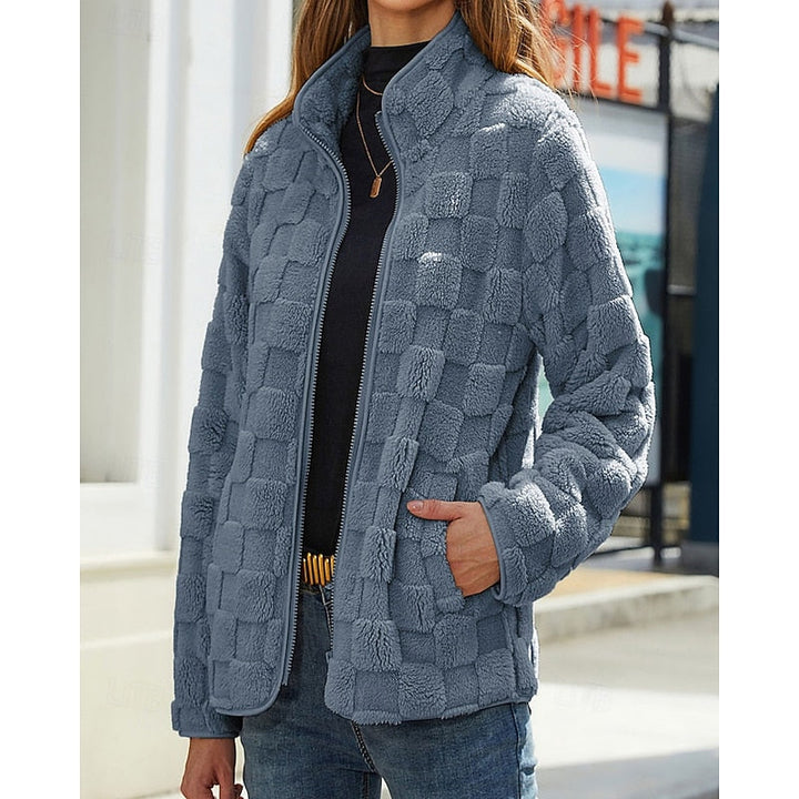Textured Stand-Collar Zip Coat