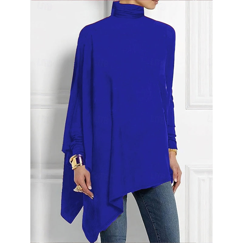 Draped Asymmetrical Turtleneck Top