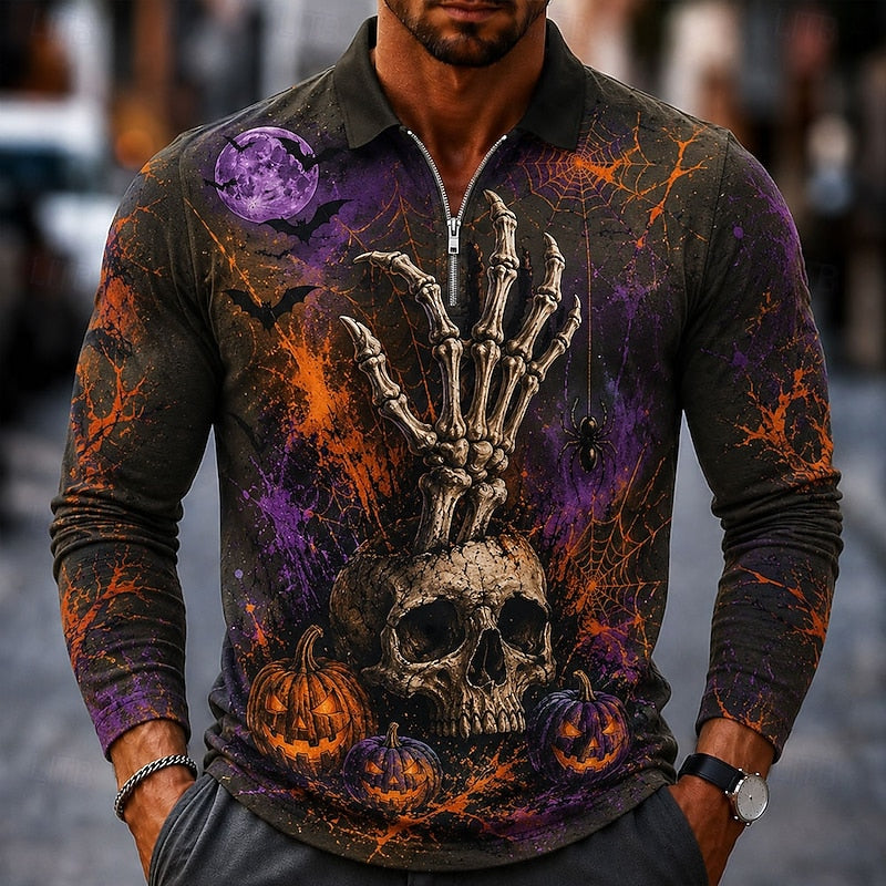 Halloween Zip Long-Sleeve Polo Shirt