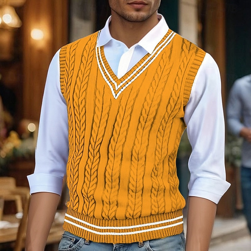 Cable-Knit V-Neck Sweater Vest