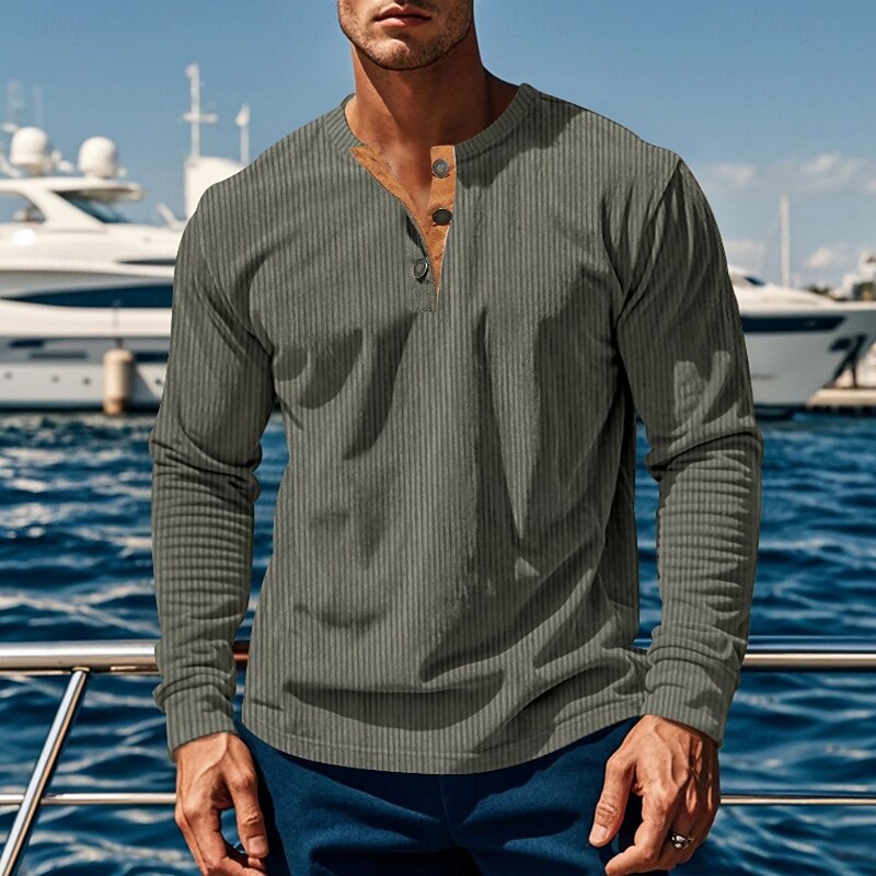 Ribbed Long Sleeve Henley Shirt