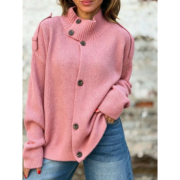 Buttoned Stand-Collar Cardigan