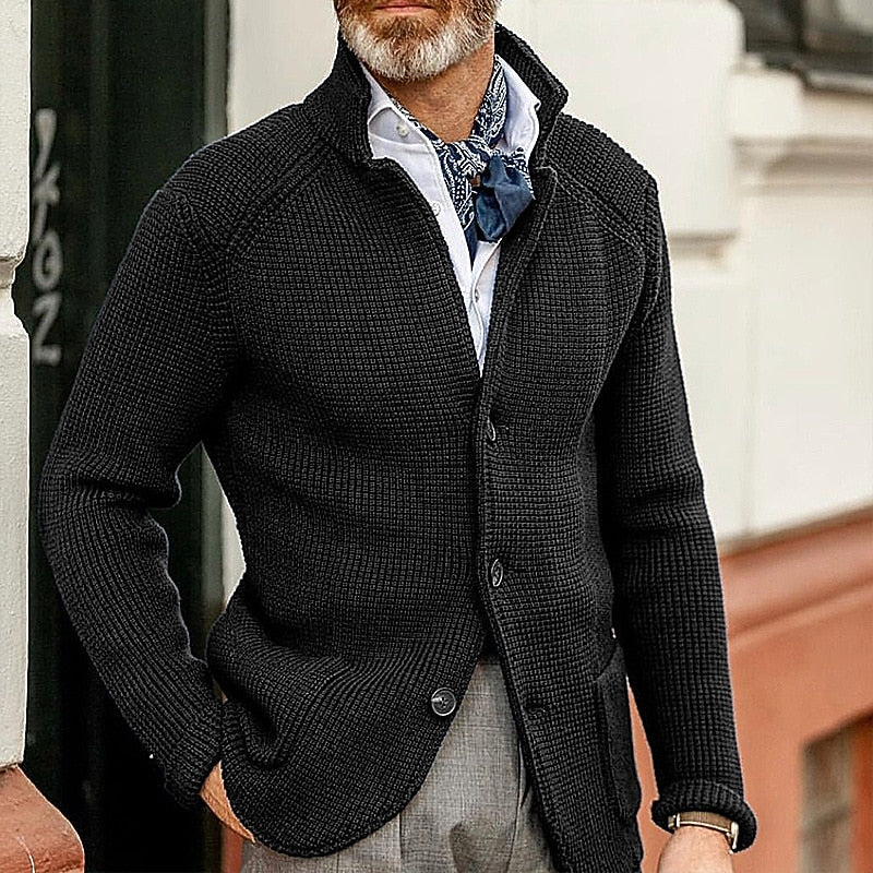 Textured Stand-Collar Cardigan