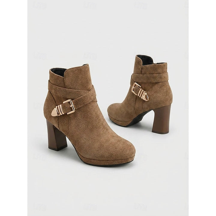 Buckle-Strap Block Heel Ankle Boots