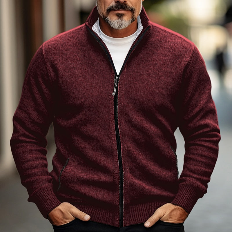 Stand-Collar Zip Cardigan