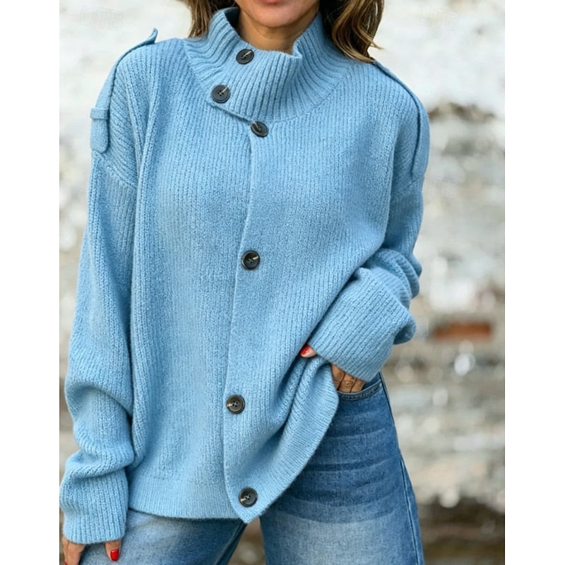 Buttoned Stand-Collar Cardigan