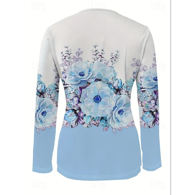 Floral Quarter-Zip Long Sleeve Top