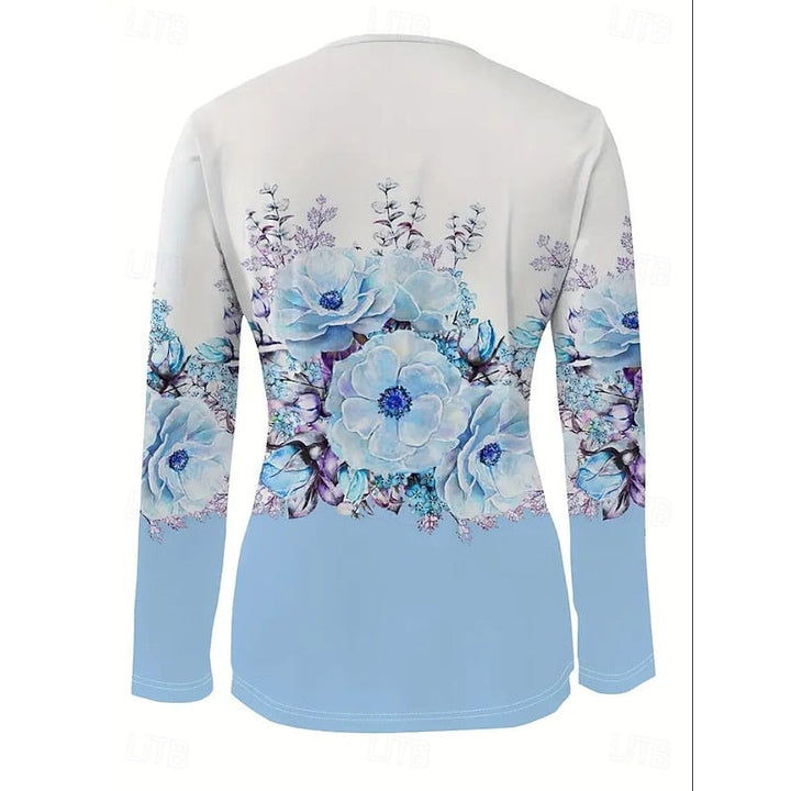 Floral Quarter-Zip Long Sleeve Top