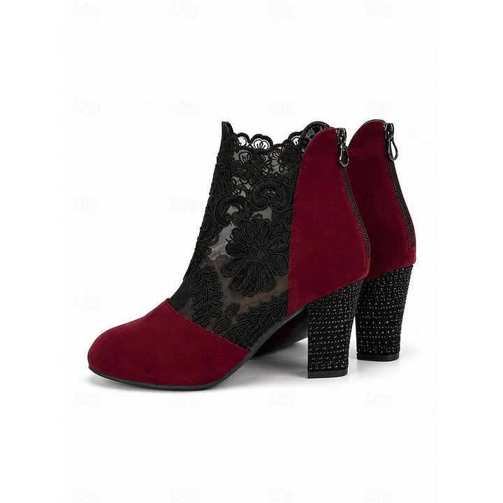 Lace-Accent Heeled Ankle Boots