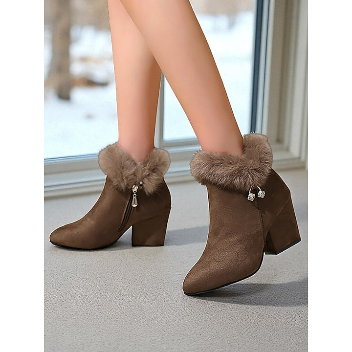 Fur-Trimmed Block Heel Ankle Boots