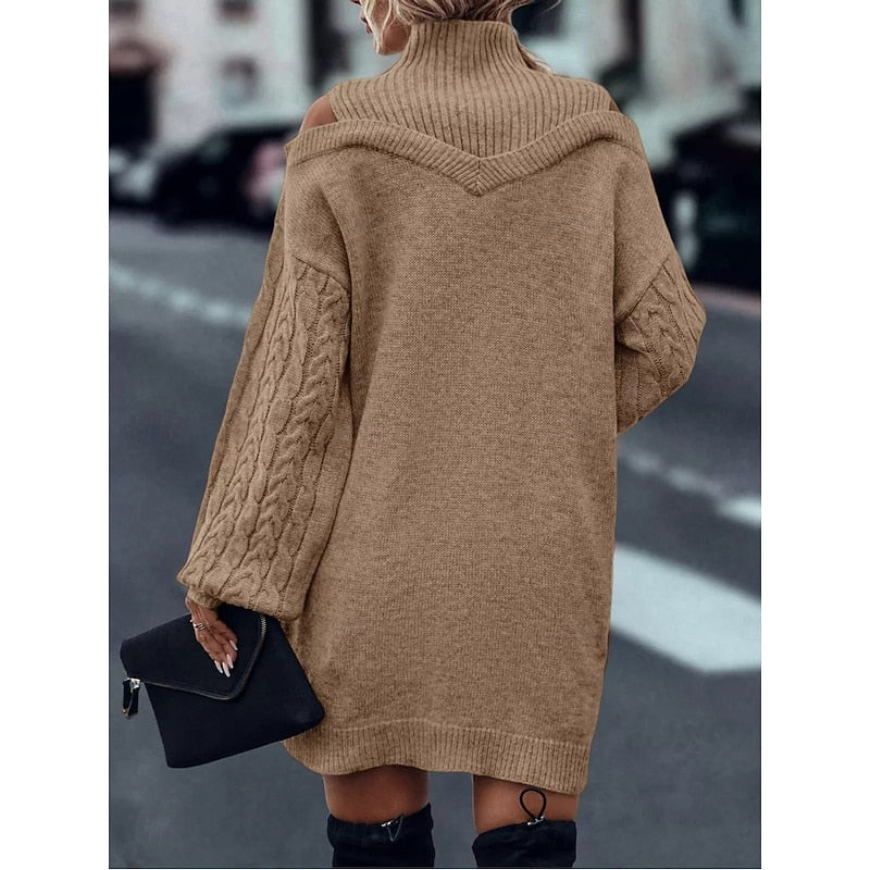 Cold-Shoulder Turtleneck Sweater Dress