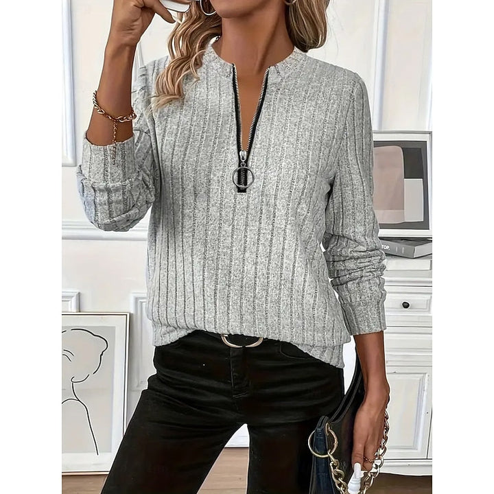 Ribbed Zip-Neck Top