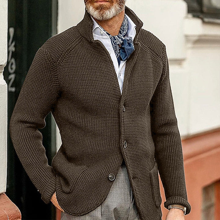 Textured Stand-Collar Cardigan