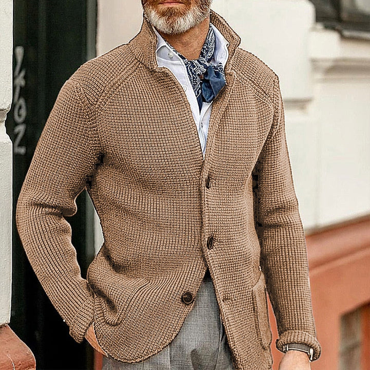 Textured Stand-Collar Cardigan
