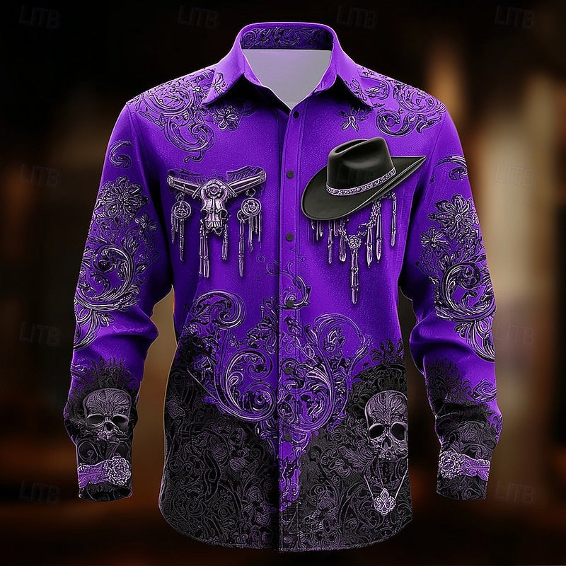 Western Print Halloween Button-Down Shirt