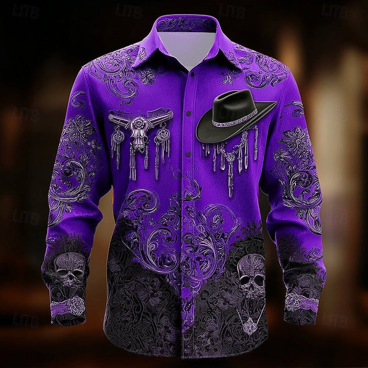 Western Print Halloween Button-Down Shirt