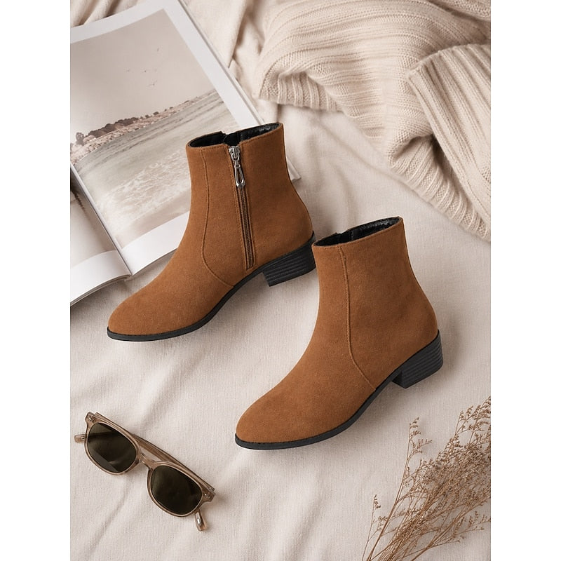 Side-Zip Block Heel Ankle Boots