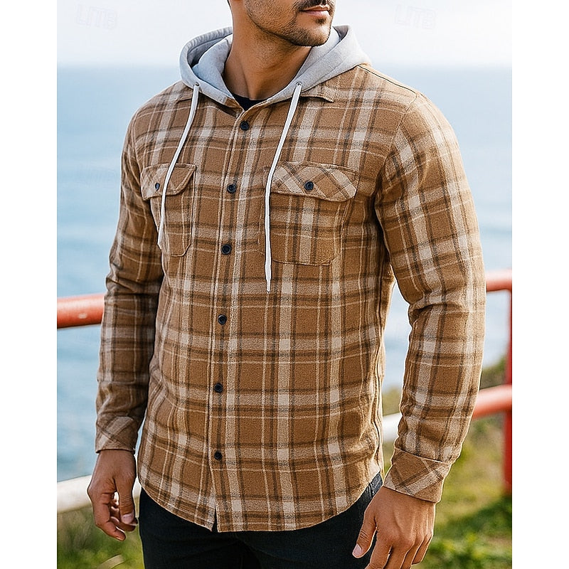 Rugged Hooded Plaid Shirt Jacket