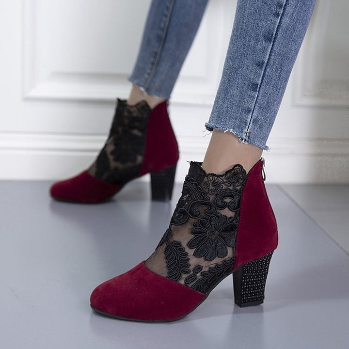 Lace-Accent Heeled Ankle Boots