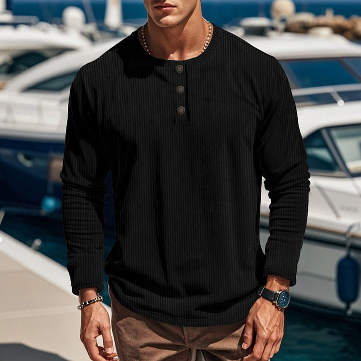 Ribbed Long Sleeve Henley Shirt