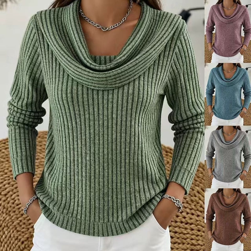 Cowl-Neck Ribbed Top