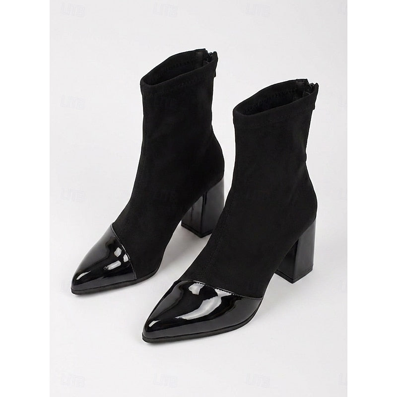 Cap-Toe Chunky Heel Ankle Boots