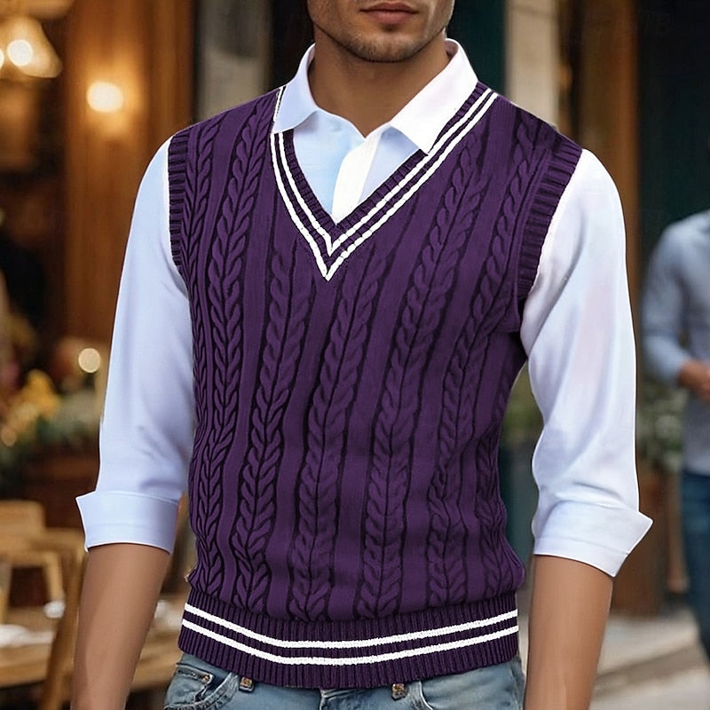 Cable-Knit V-Neck Sweater Vest