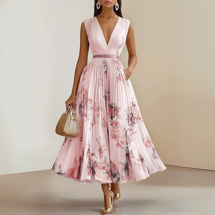 Floral Pleated A-Line Midi Dress