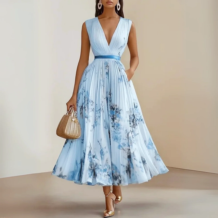 Floral Pleated A-Line Midi Dress